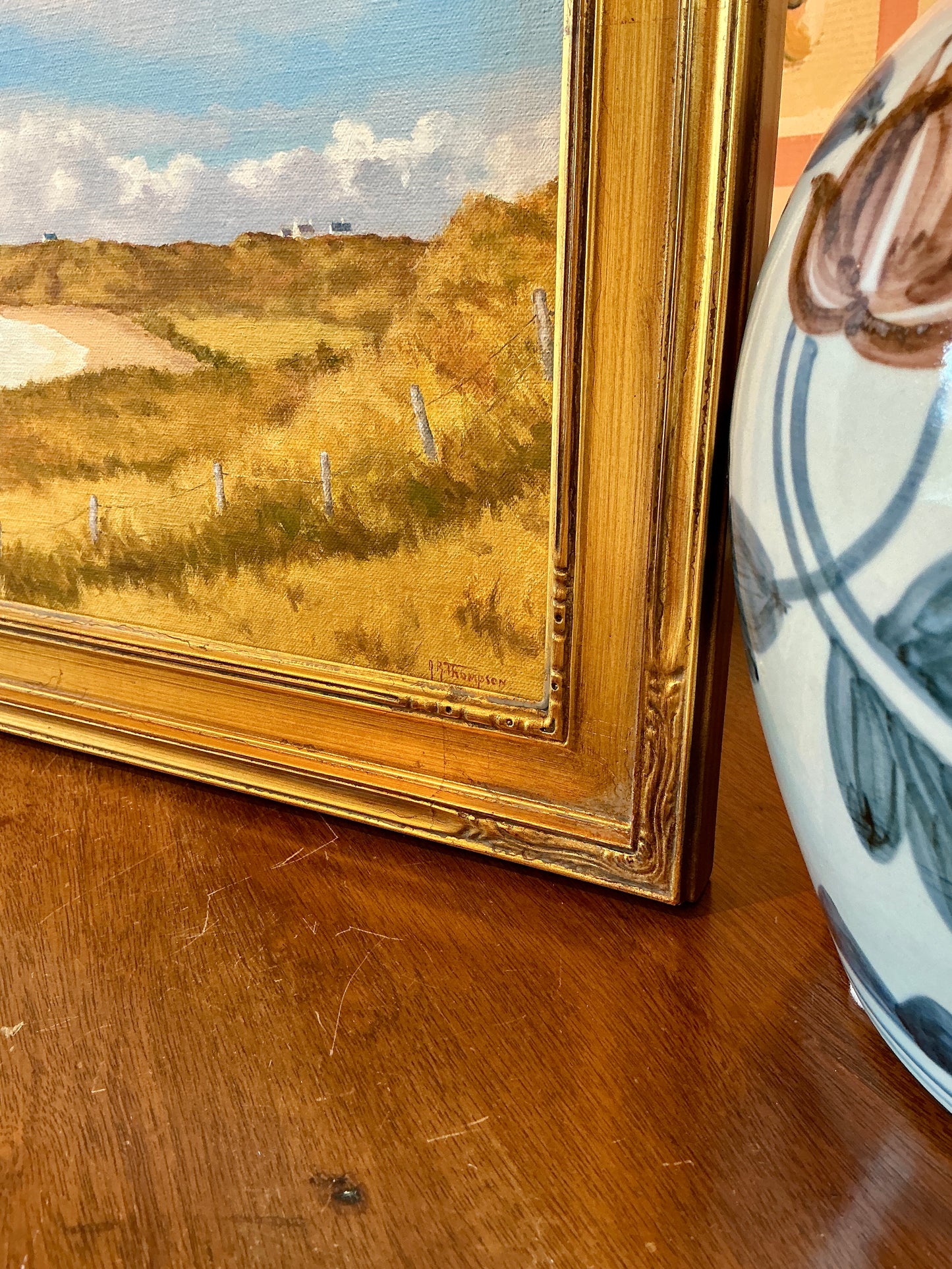 Anthony R. Thompson Cottages By The Burren Fanore Ireland Coastal Landscape Oil Painting in Gold Frame