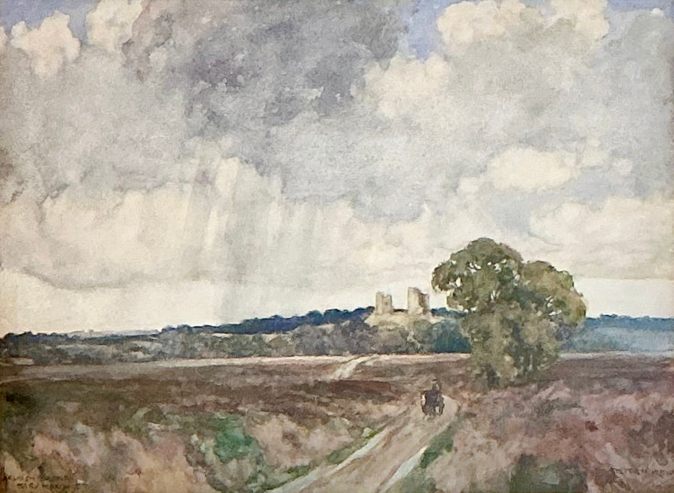 1903 Stephen Reid Hadleigh Castle Landscape Watercolor in Gold Fram