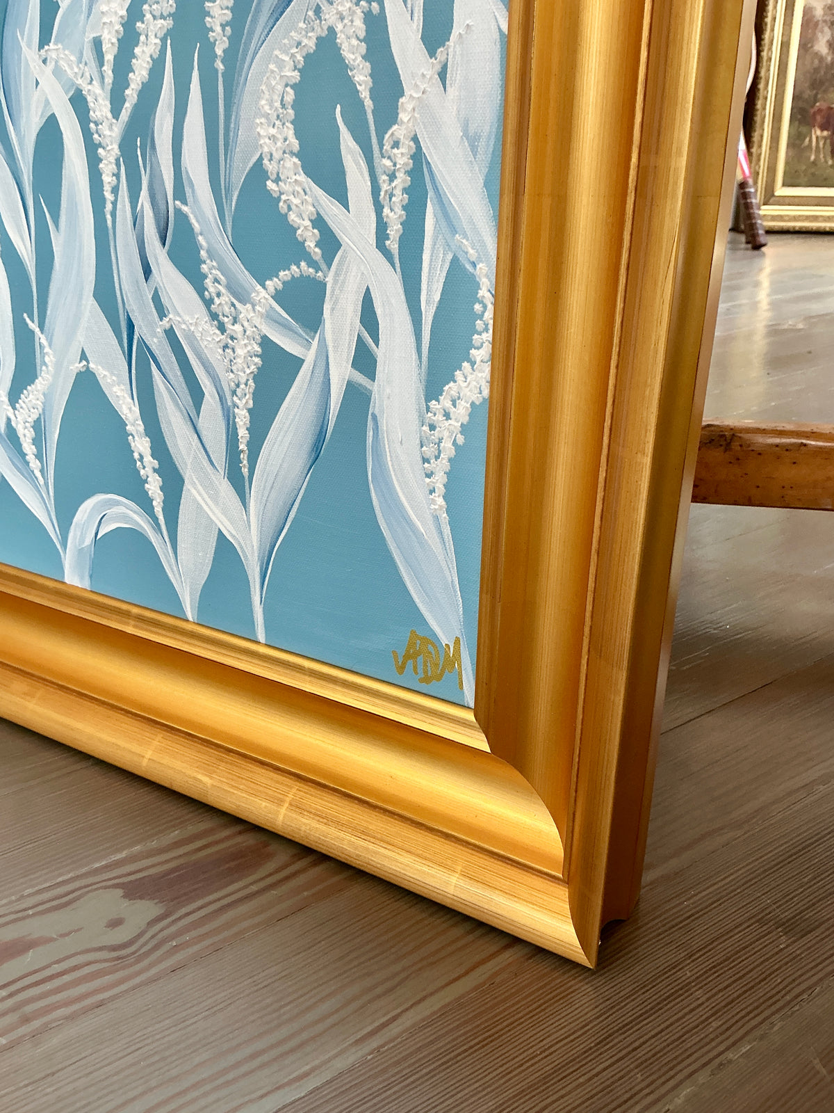 Alison Diamond McElroy Hadley In Blue I Abstract Floral Painting in Gold Frame