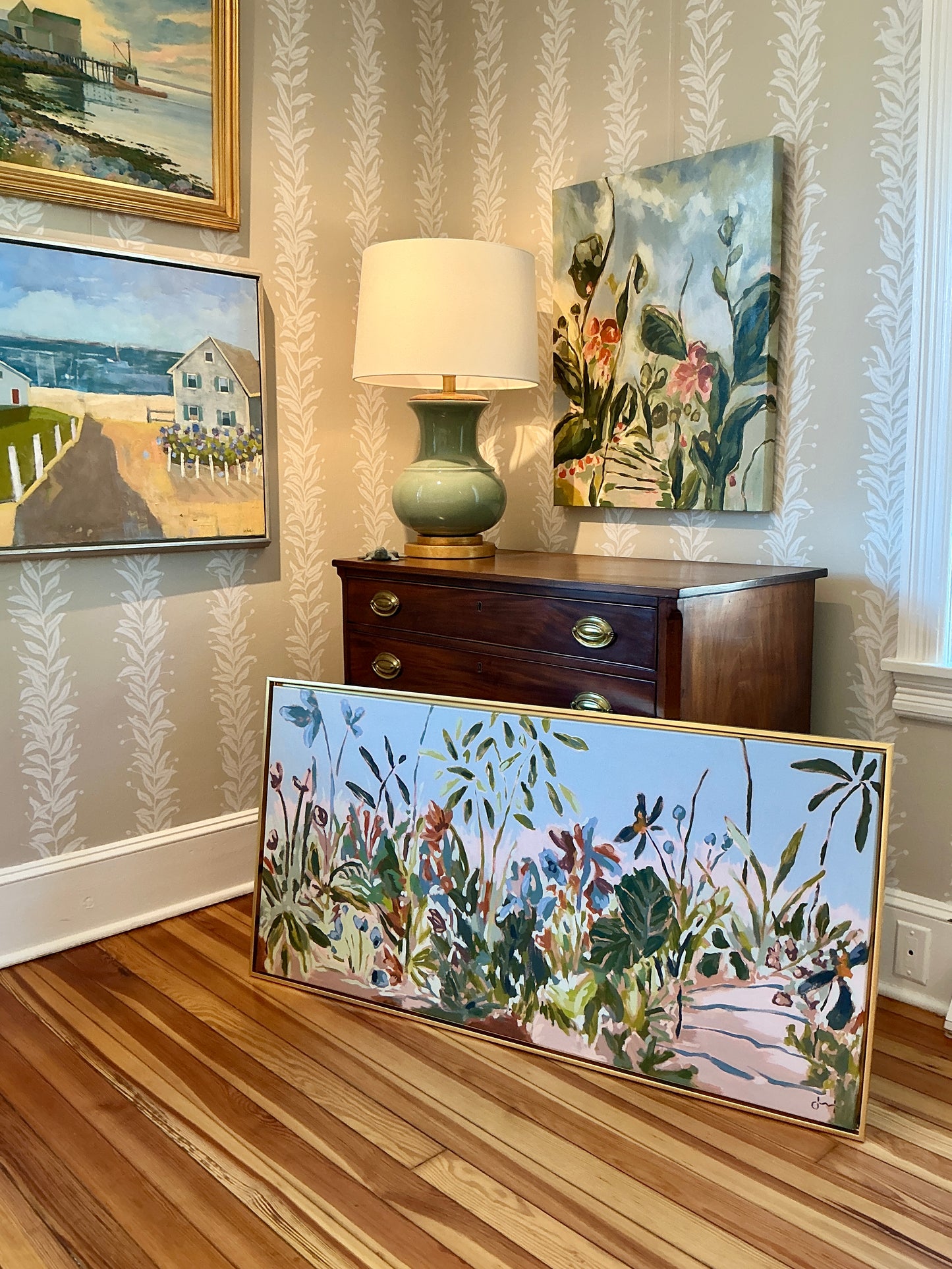 Jessa Butler The Long Way Expressionist Botanical Painting in Gold Floater Frame