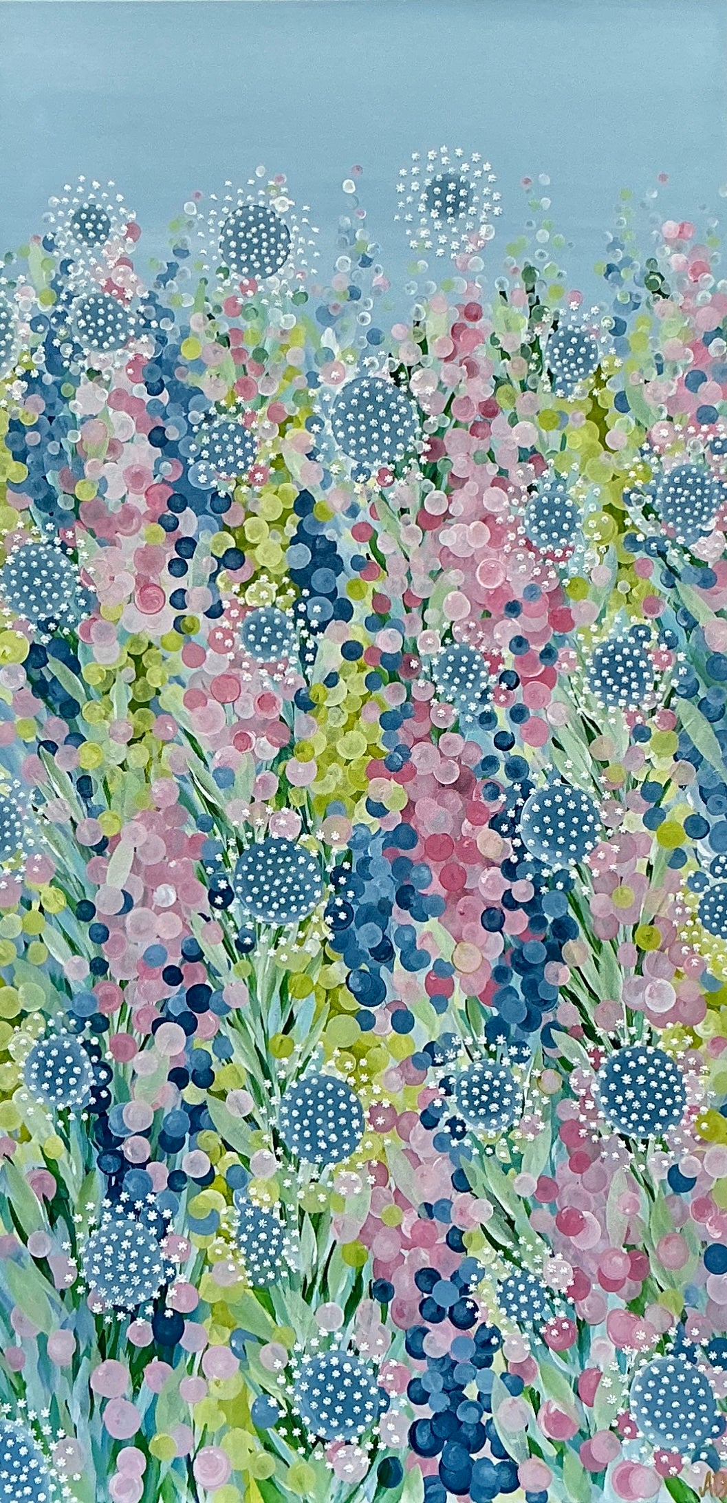 Alison Diamond McElroy In Bloom I Abstract Floral Painting in White Floater Frame