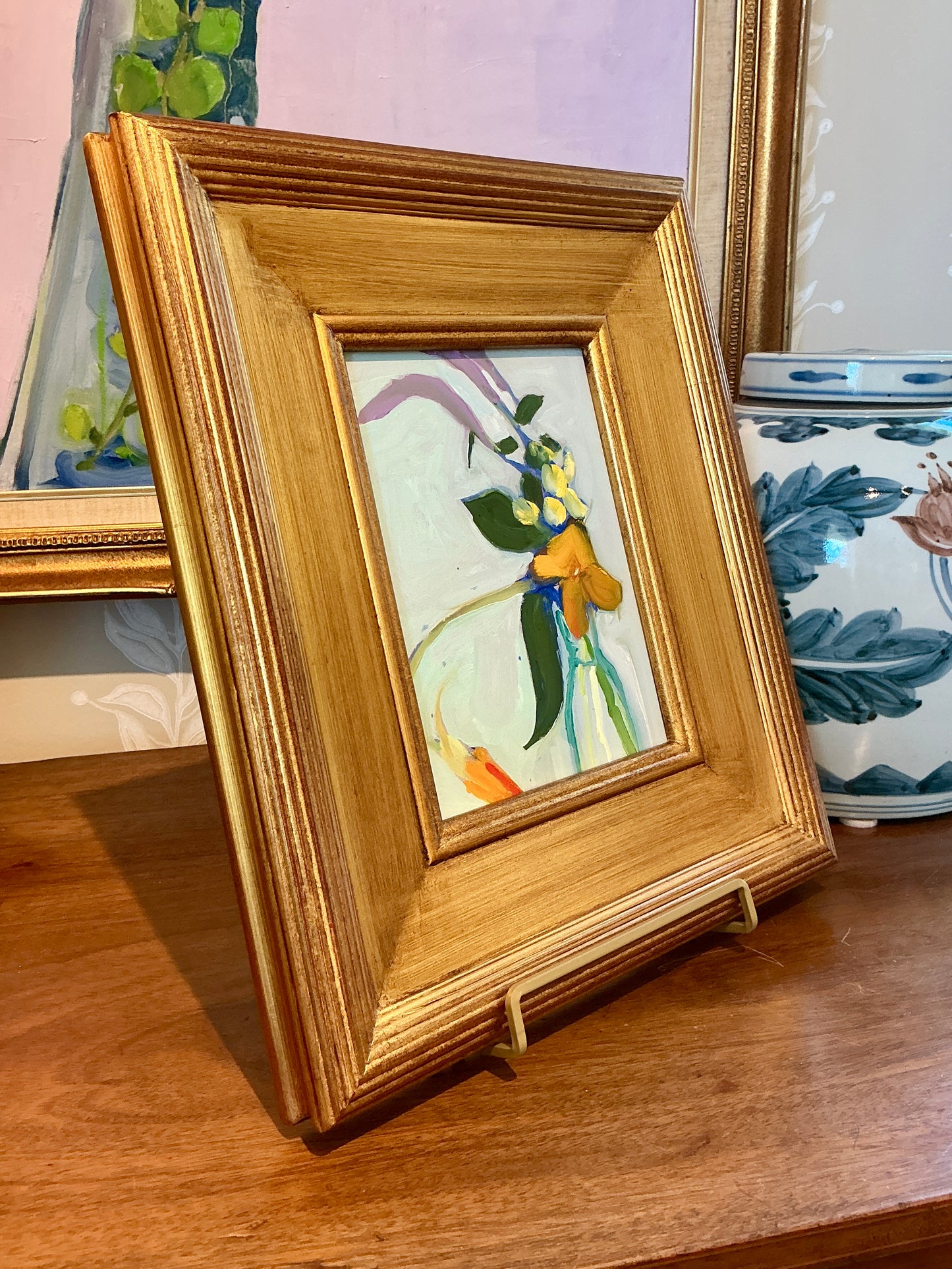 Gretchen McGinnis Nasturtium Still Life Floral Oil Painting in Gold Frame