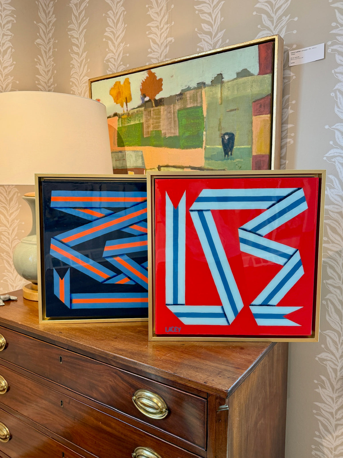 Lacey Craig Hooper Cantaloupe Ribbon Series Painting in Gold Floater Frame