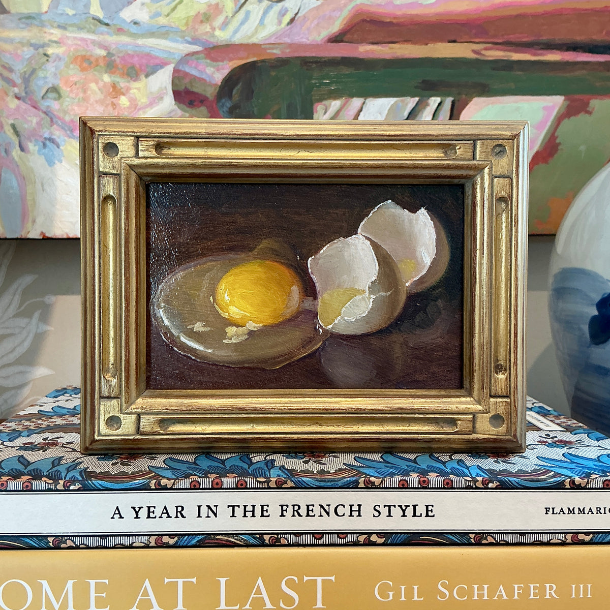 Youqing Wang Cracked Egg Still Life Oil Painting in Gold Frame