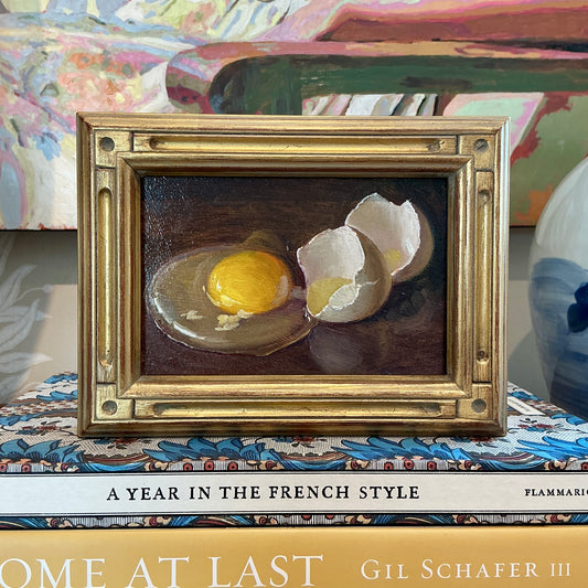 Youqing Wang Cracked Egg Still Life Oil Painting in Gold Frame