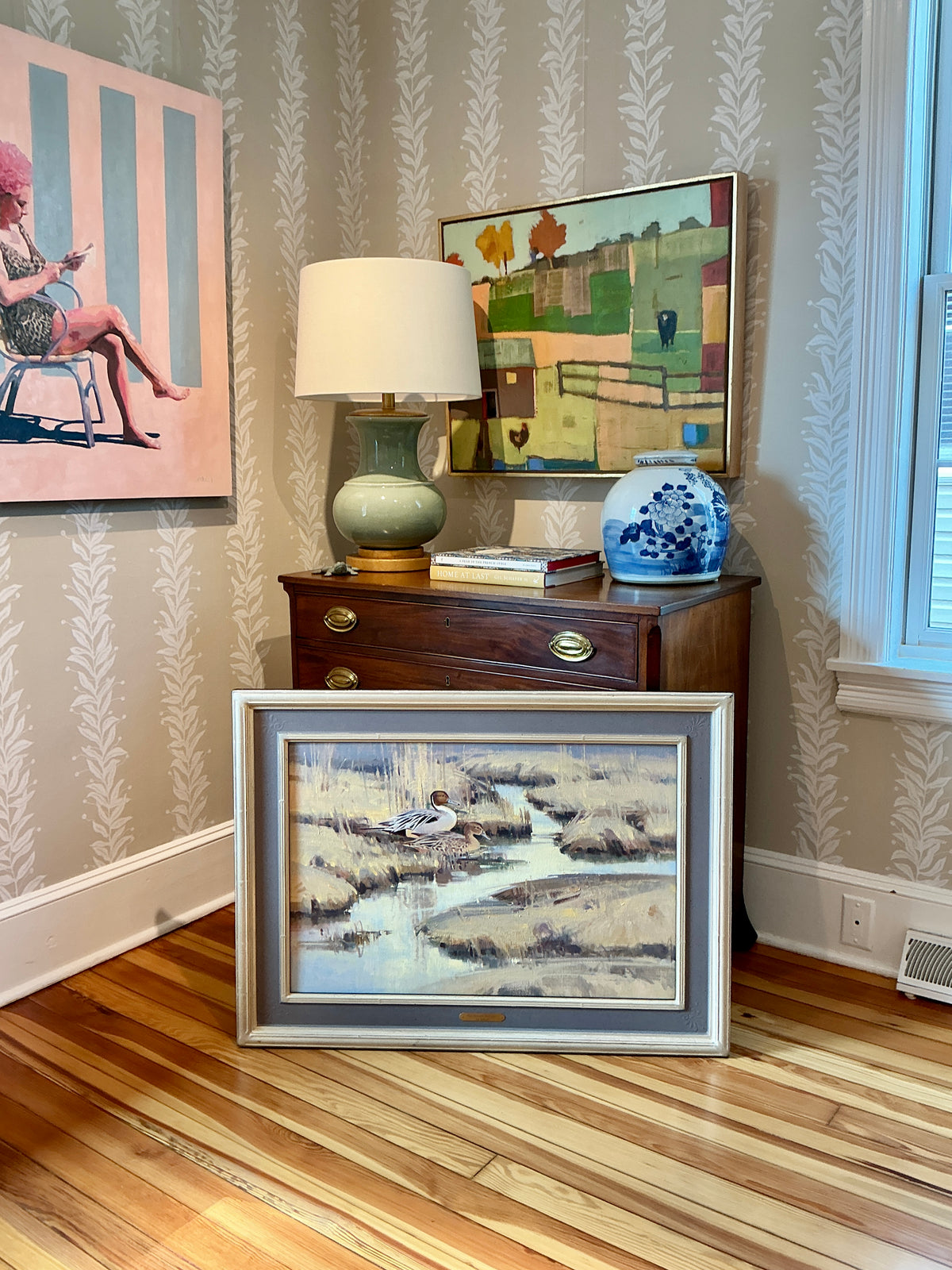Jim Morgan Saltgrass Sultan Landscape Oil Painting in Silver and Blue Frame