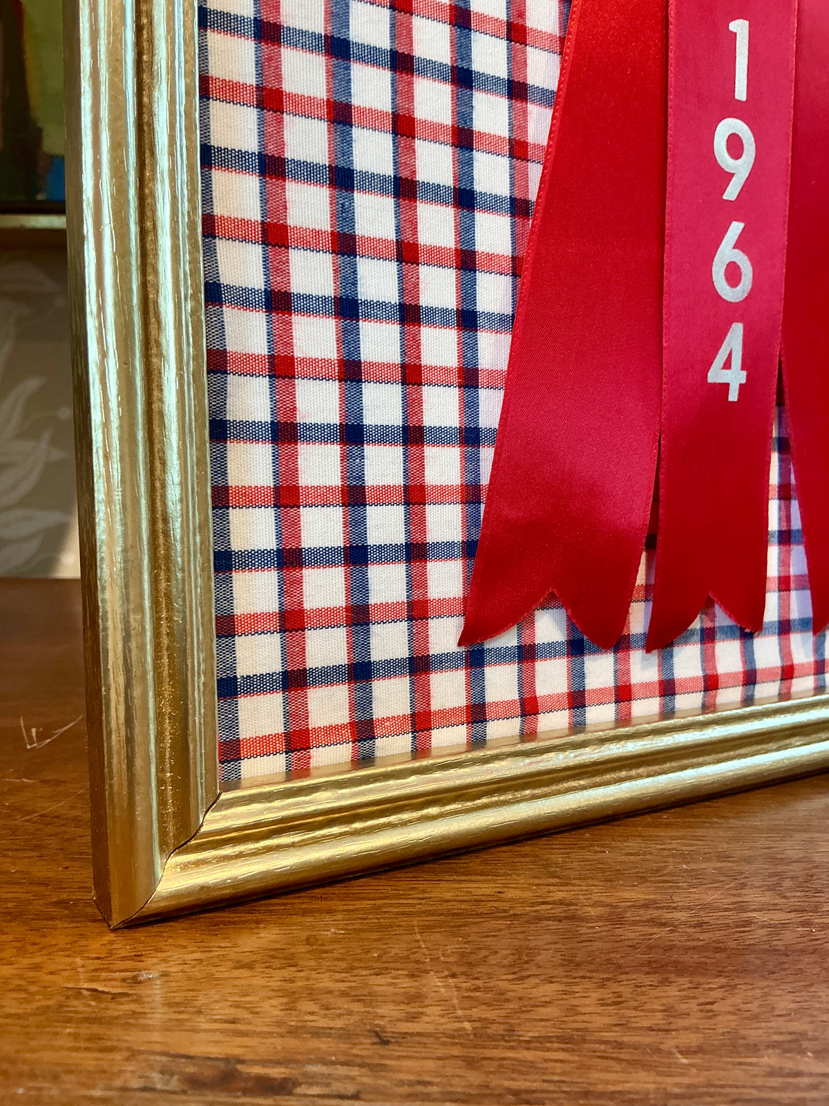Vintage Garrison Forest School Horse Show Ribbon on Plaid in Gold Frame