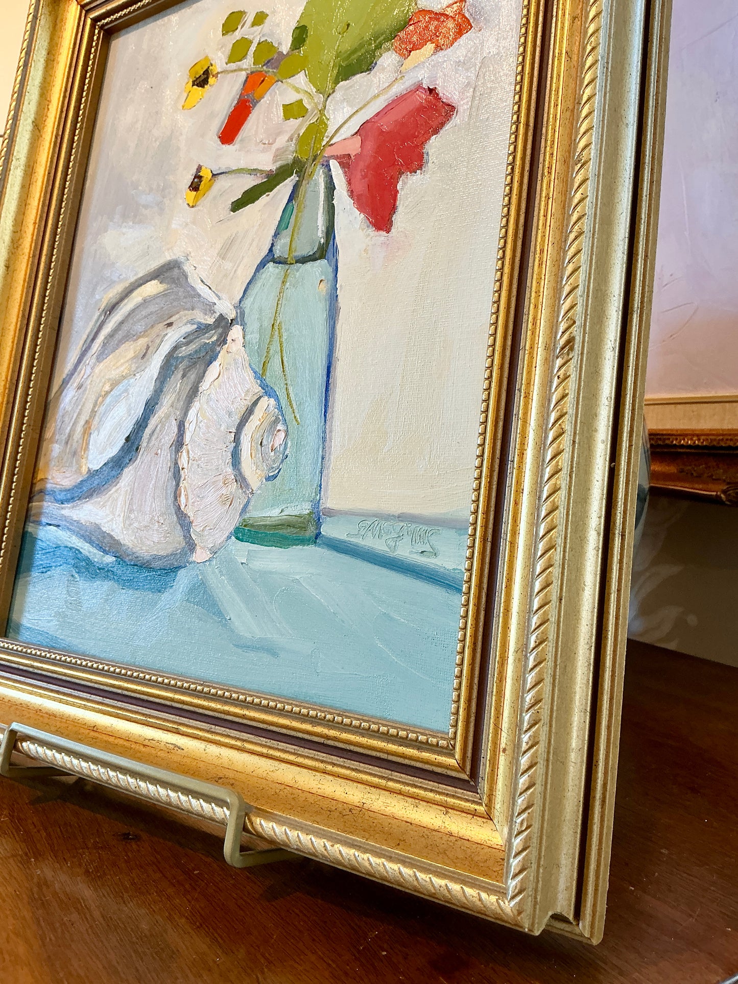 Gretchen McGinnis Still Summer Still Life Oil Painting in Gold Frame