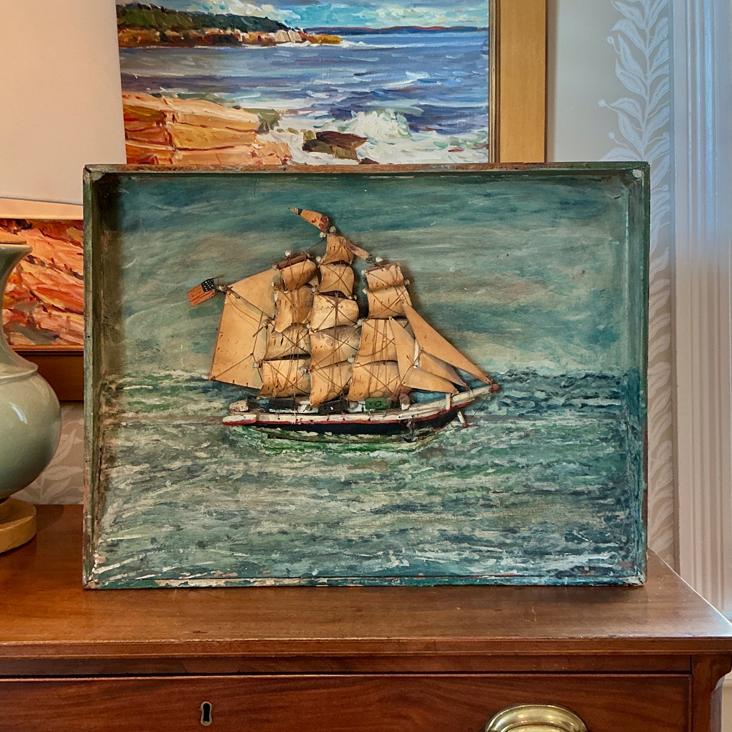 19th Century American Sail Ship Painted Diorama