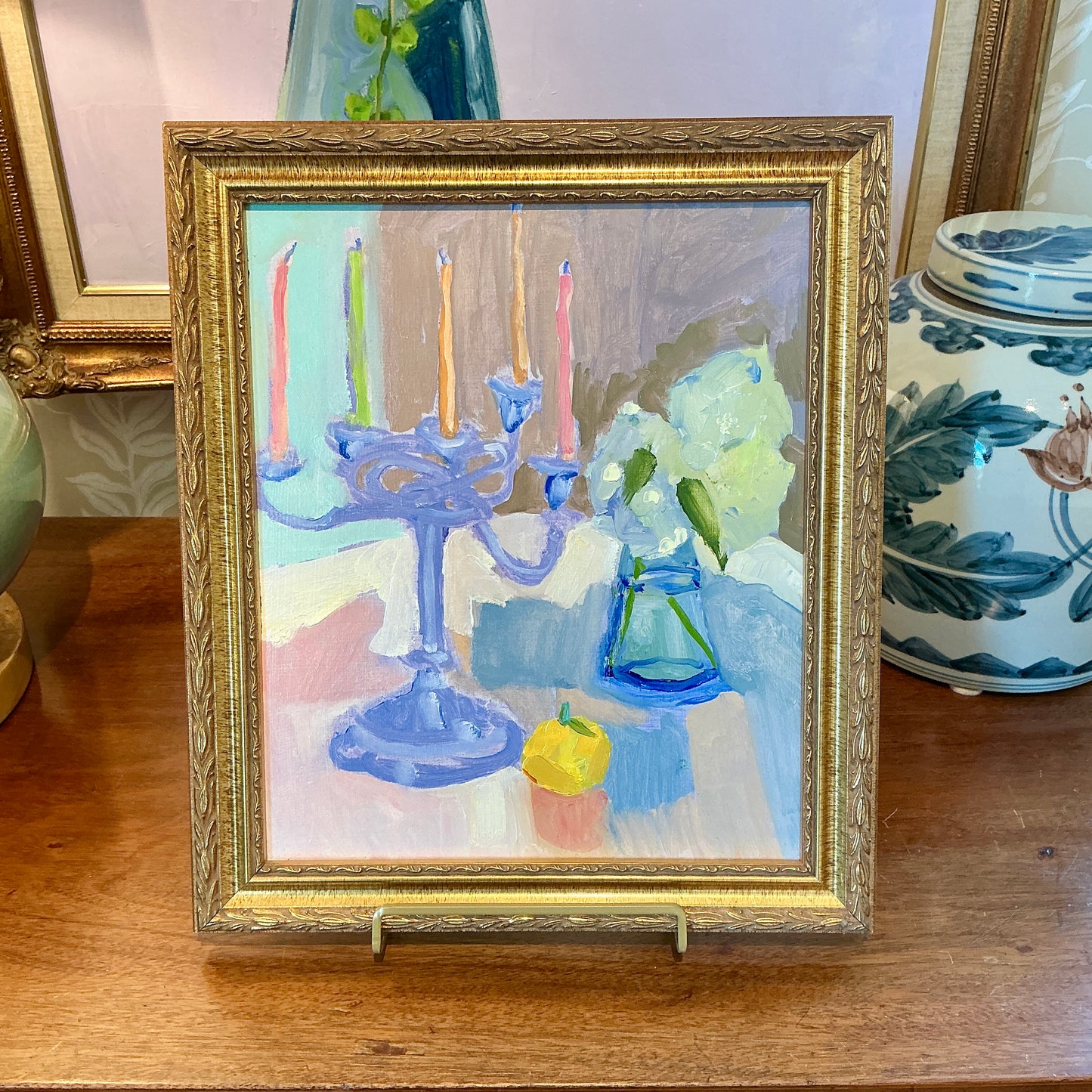 Gretchen McGinnis Big Celebration Still Life Oil Painting in Gold Frame