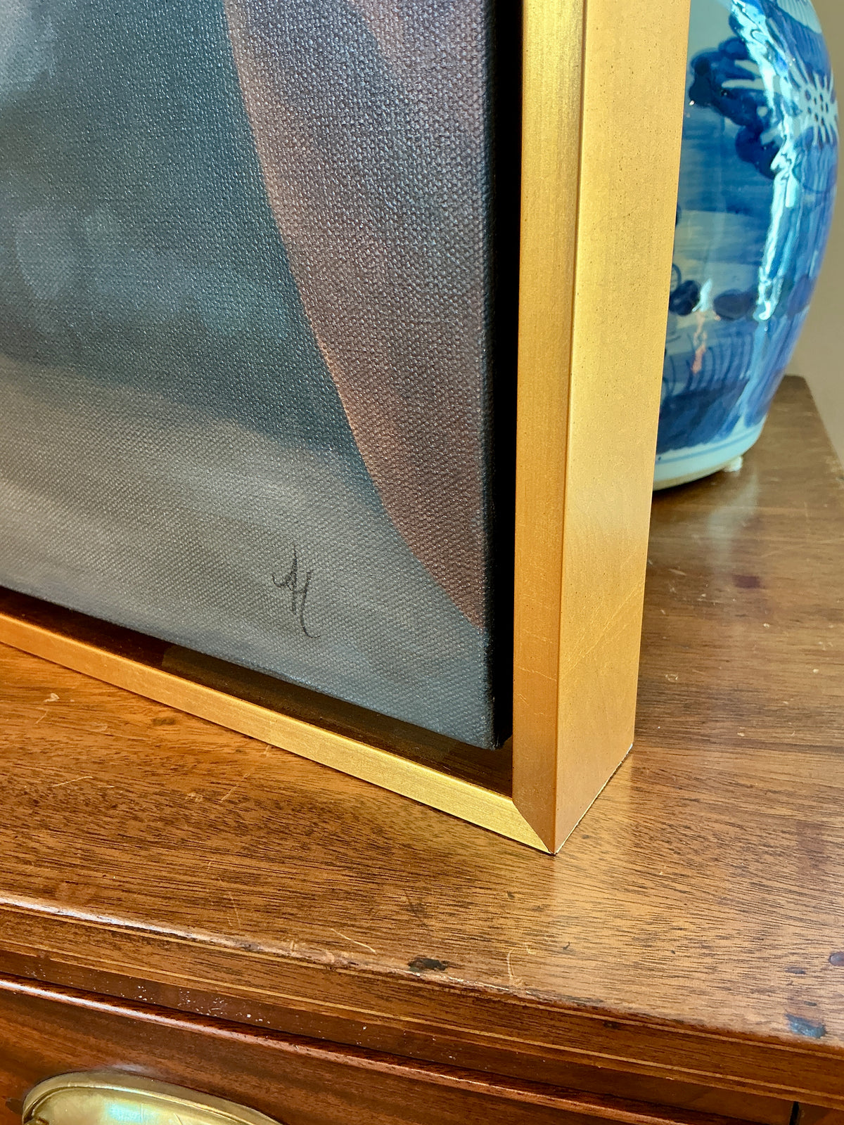 Andrea Hennings Denver Horse Portrait Painting in Gold Floater Frame