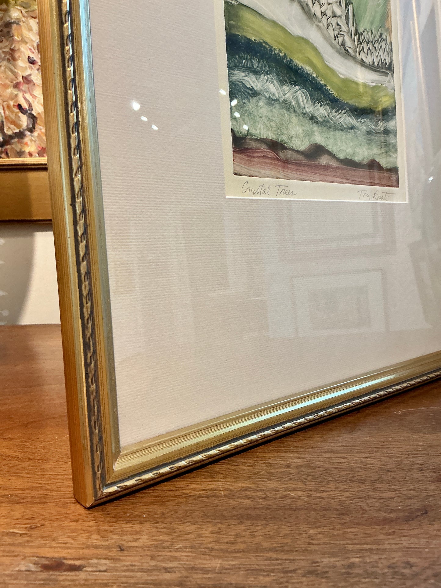 Tony Rosati Crystal Trees Landscape Monotype in Gold Frame
