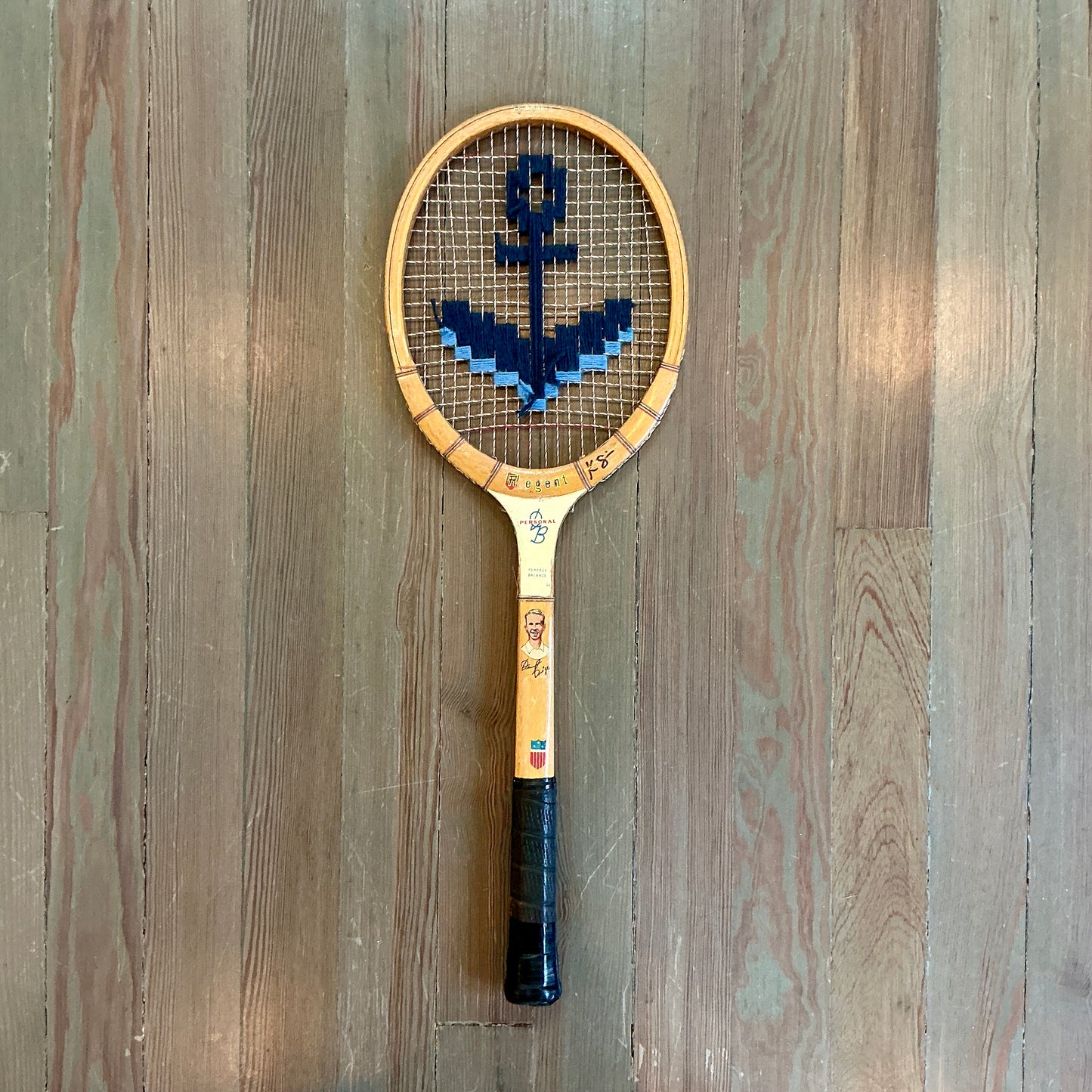 Vintage Embroidered Navy Anchor Tennis Racket