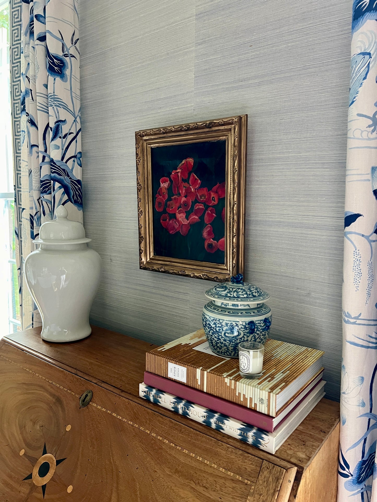 Anne Johnson Red Poppies Still Life Painting in Gold Frame
