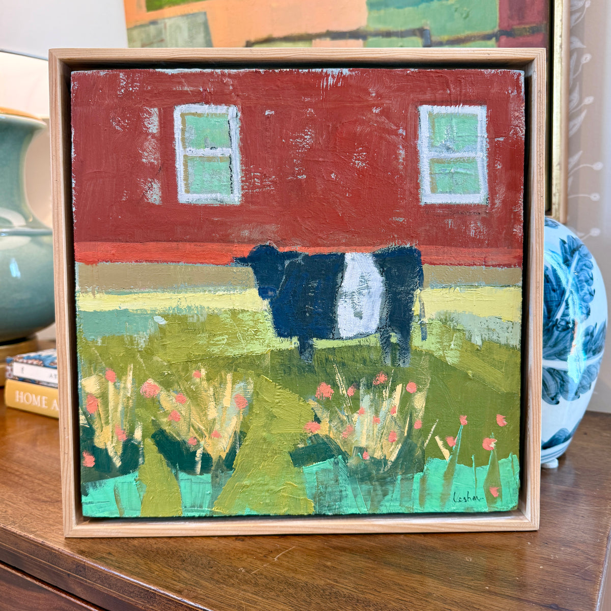 Carol Lesher Oreo Landscape Oil Painting in Natural Wood Floater Frame