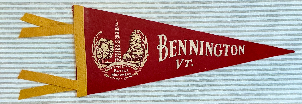 Vintage Bennington Vermont Felt Pennant on Taupe Stripes in Gold Frame