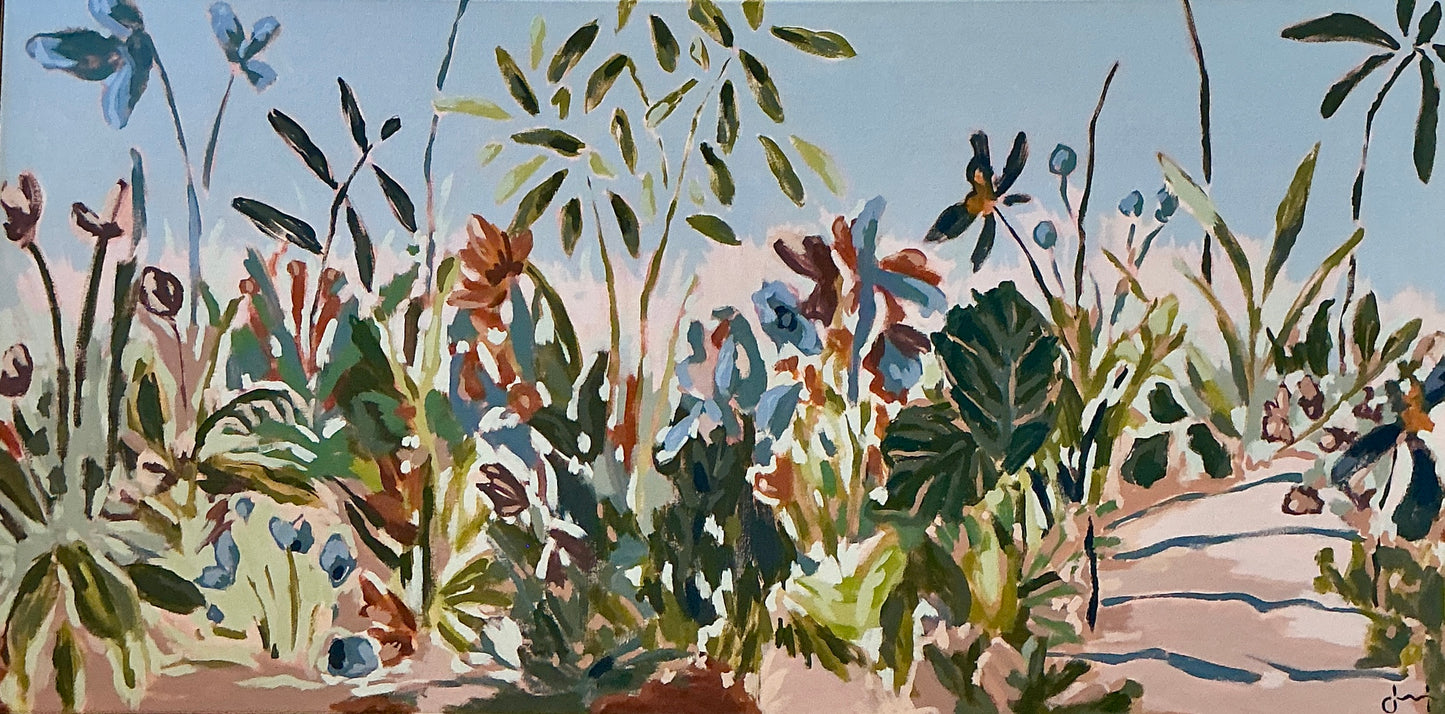 Jessa Butler The Long Way Expressionist Botanical Painting in Gold Floater Frame