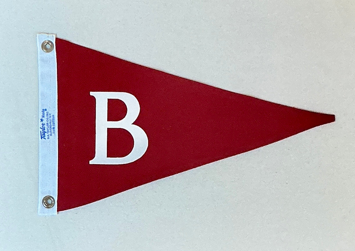 Vintage Red Canvas "B" Burgee Nautical Flag on Ivory Duck Cloth in Gold Frame