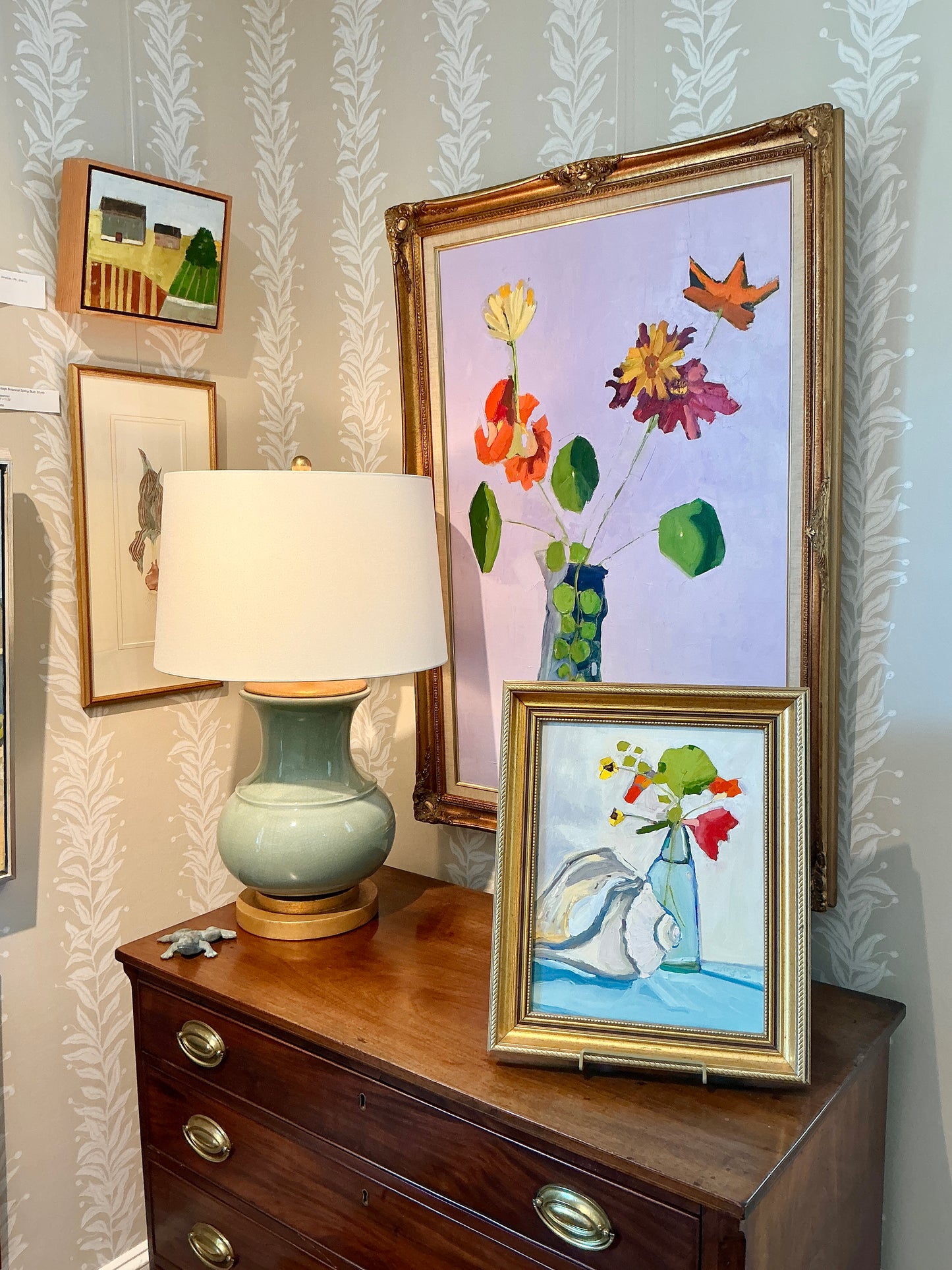 Gretchen McGinnis Still Summer Still Life Oil Painting in Gold Frame