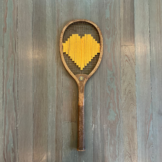 Vintage Embroidered Orange Heart Tennis Racket