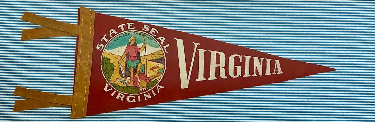 Vintage Virginia Pennant on Blue Ticking Stripes in Gold Frame