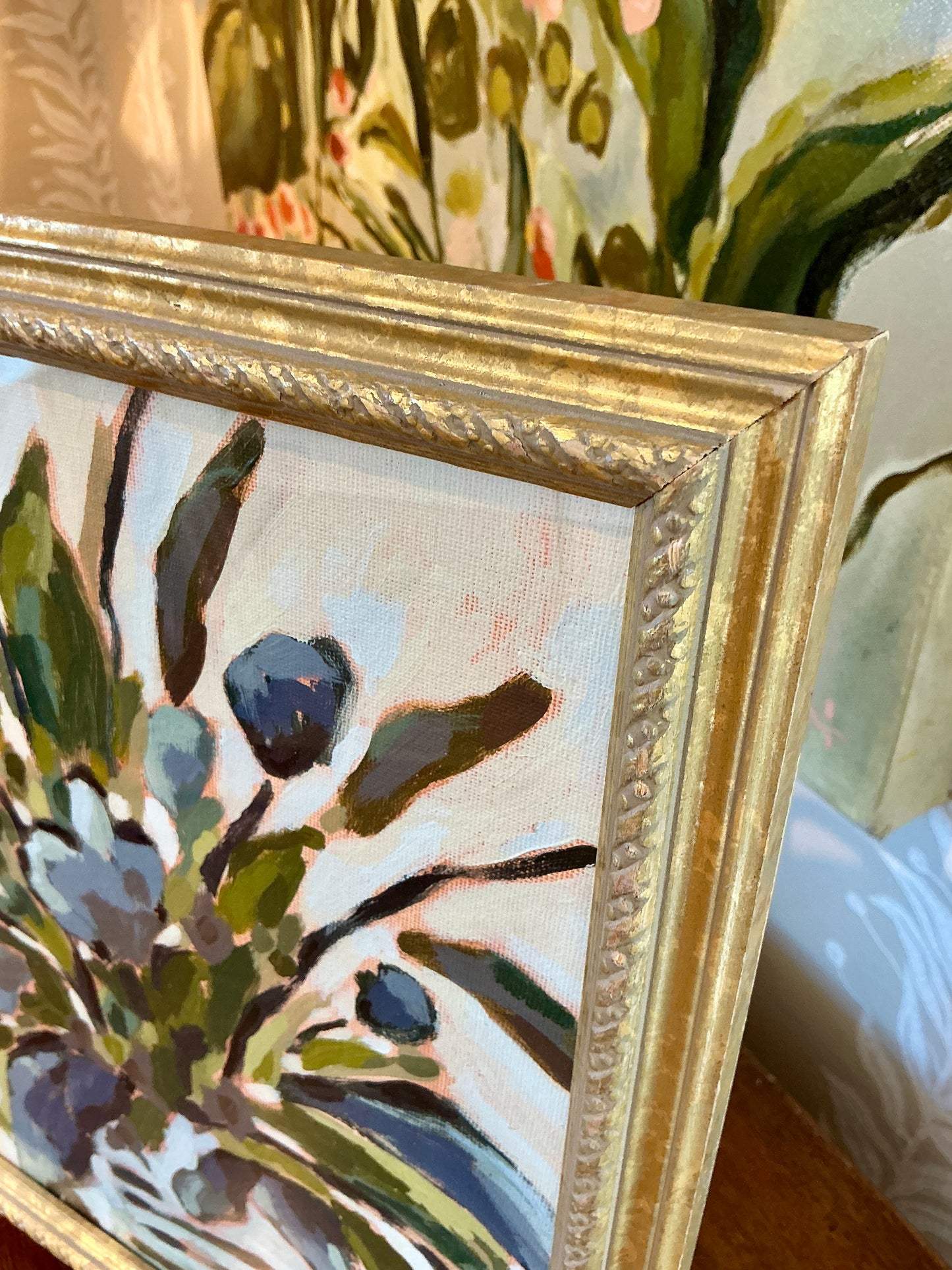Jessa Butler Stay Handsome Expressionist Botanical Painting in Gold Frame