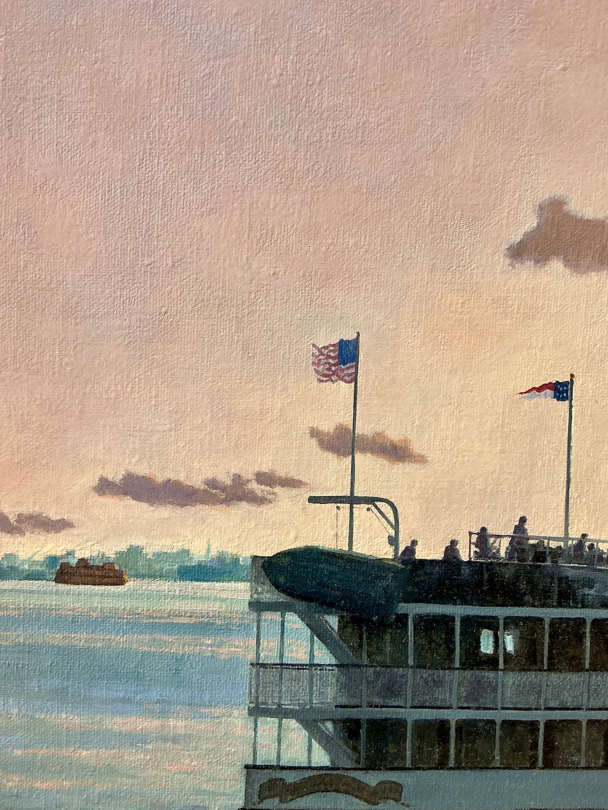 Anthony R. Thompson Harbor Cruise Statue of Liberty New York City Ellis Island Oil Painting in Gold Frame