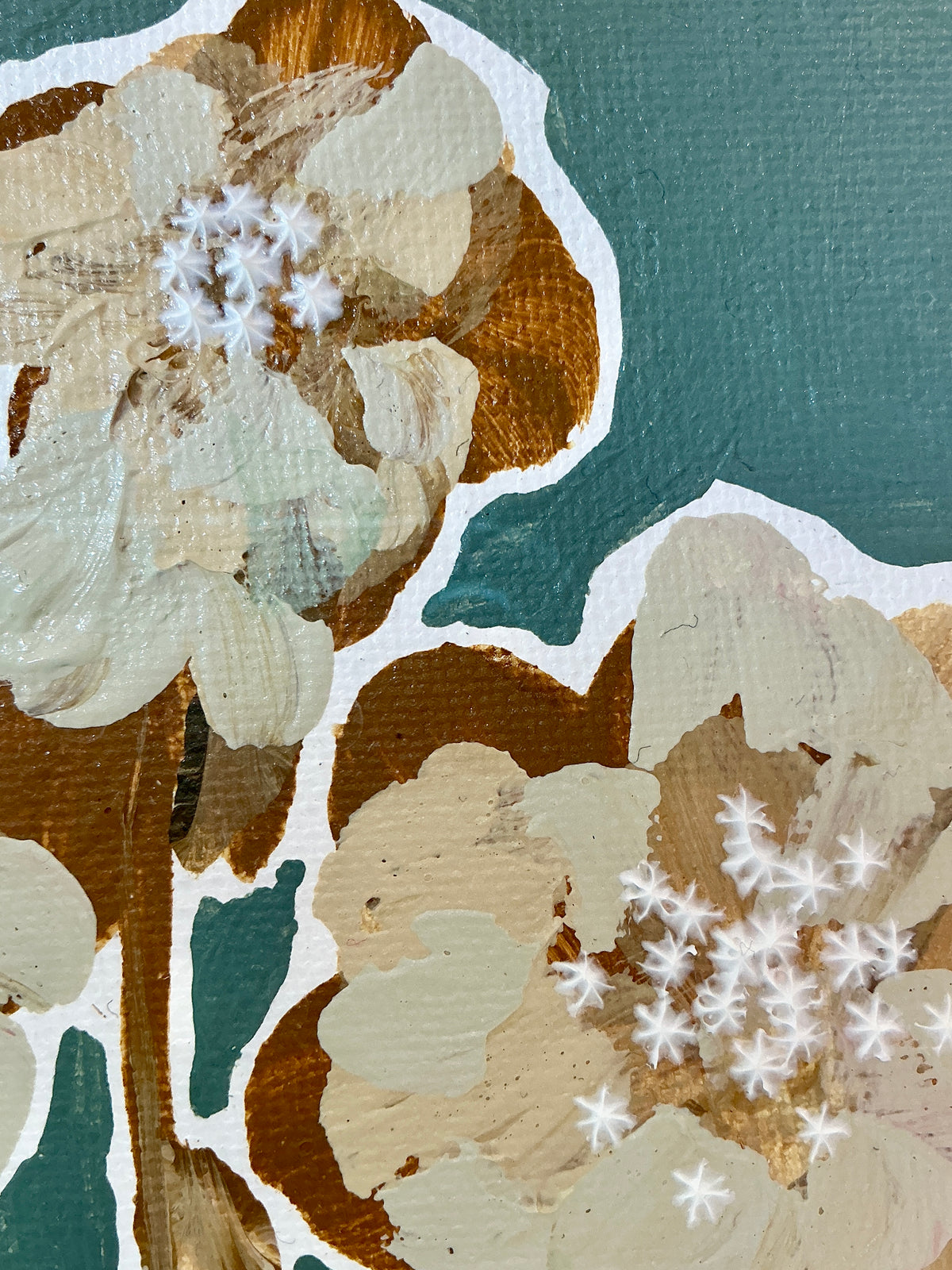 Alison Diamond McElroy Wild Grace Abstract Floral Painting in Gold Bamboo Frame