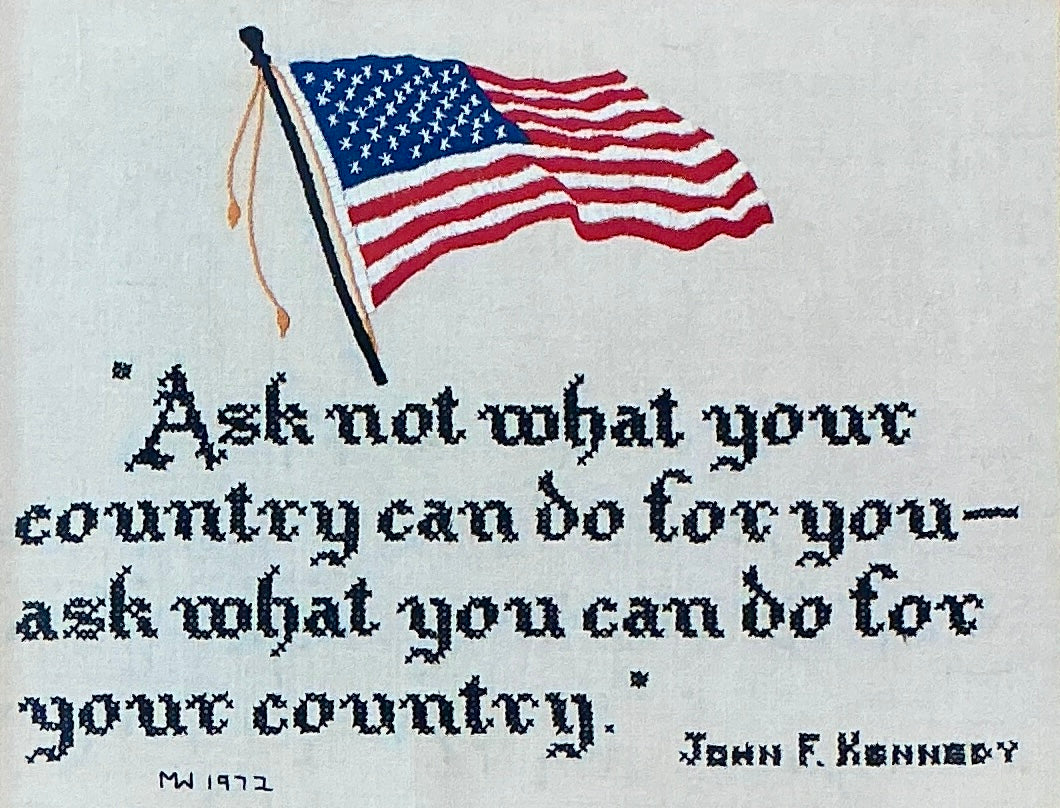 Vintage John F. Kennedy Quote Needlepoint in Gold Frame