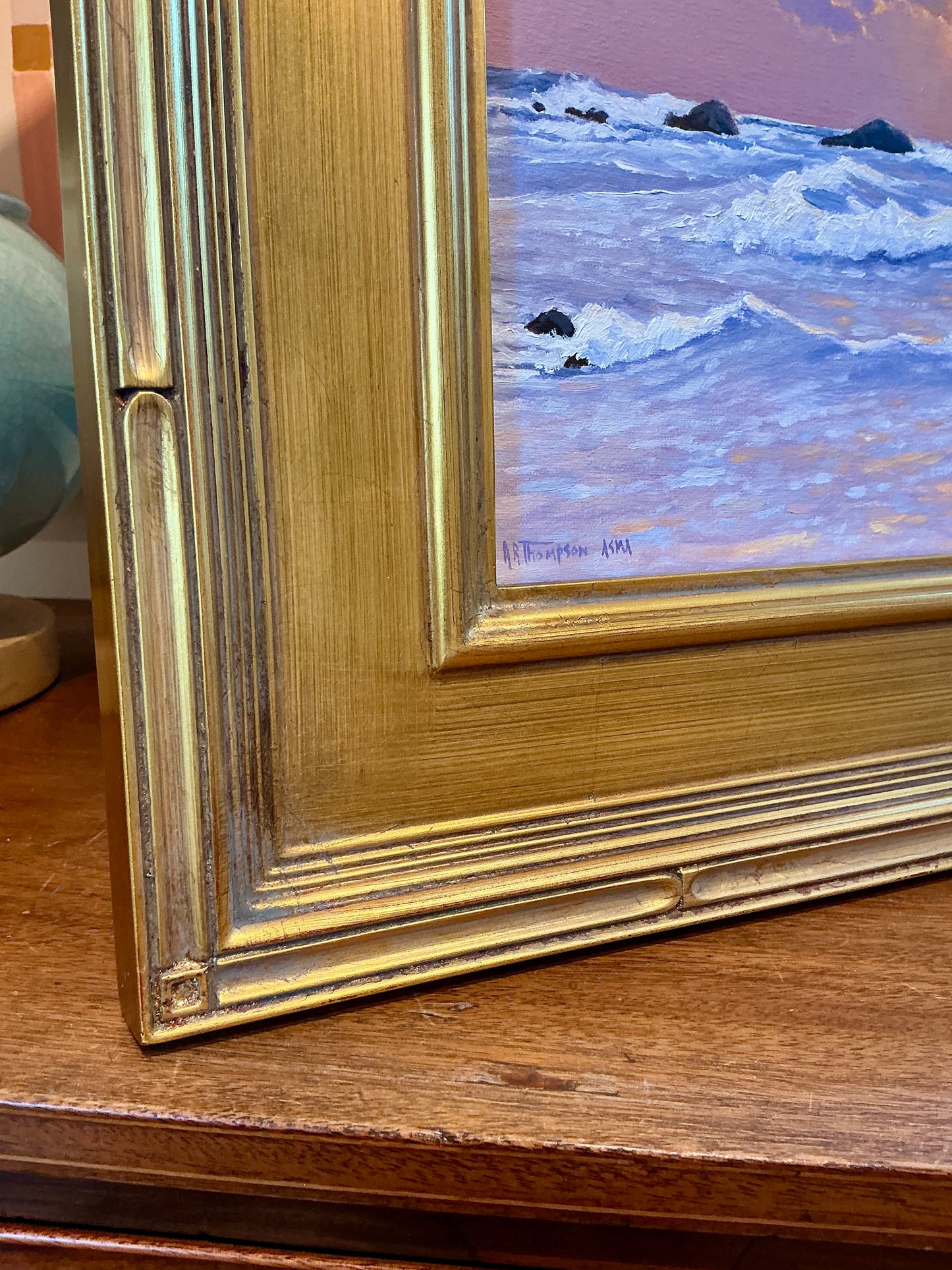 Anthony R. Thompson Maui Sunset Hawaii Seascape Oil Painting in Gold Frame