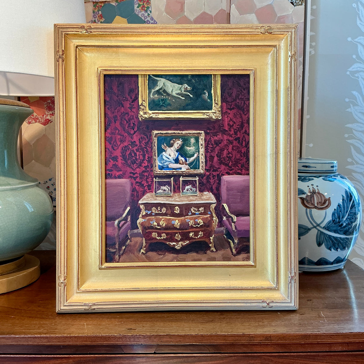 Stephanie Doucet Diana The Huntress French Interior Oil Painting in Gold Frame