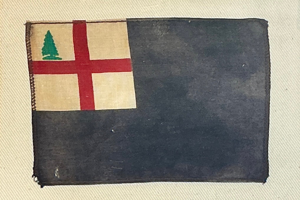 Vintage Bunker Hill Flag on Ivory Duck Cloth in Antique Hand Carved Wood Frame with Gilded Liner