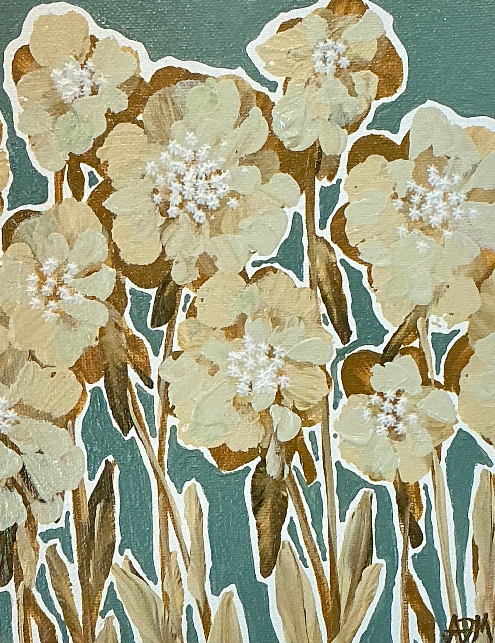 Alison Diamond McElroy Wild Grace Abstract Floral Painting in Gold Bamboo Frame