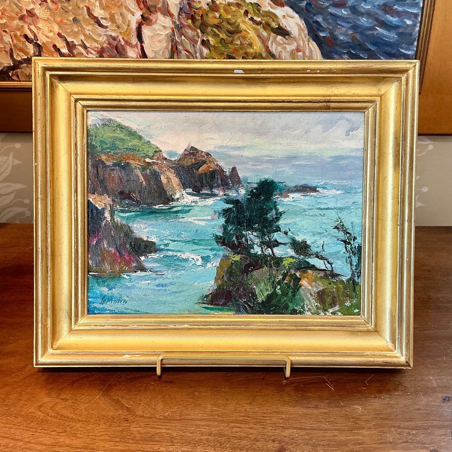 Blessing "Betty" LeMohn Buckthorne Cove Mendocino, CA Cliffside Landscape Oil Painting in Gold Frame