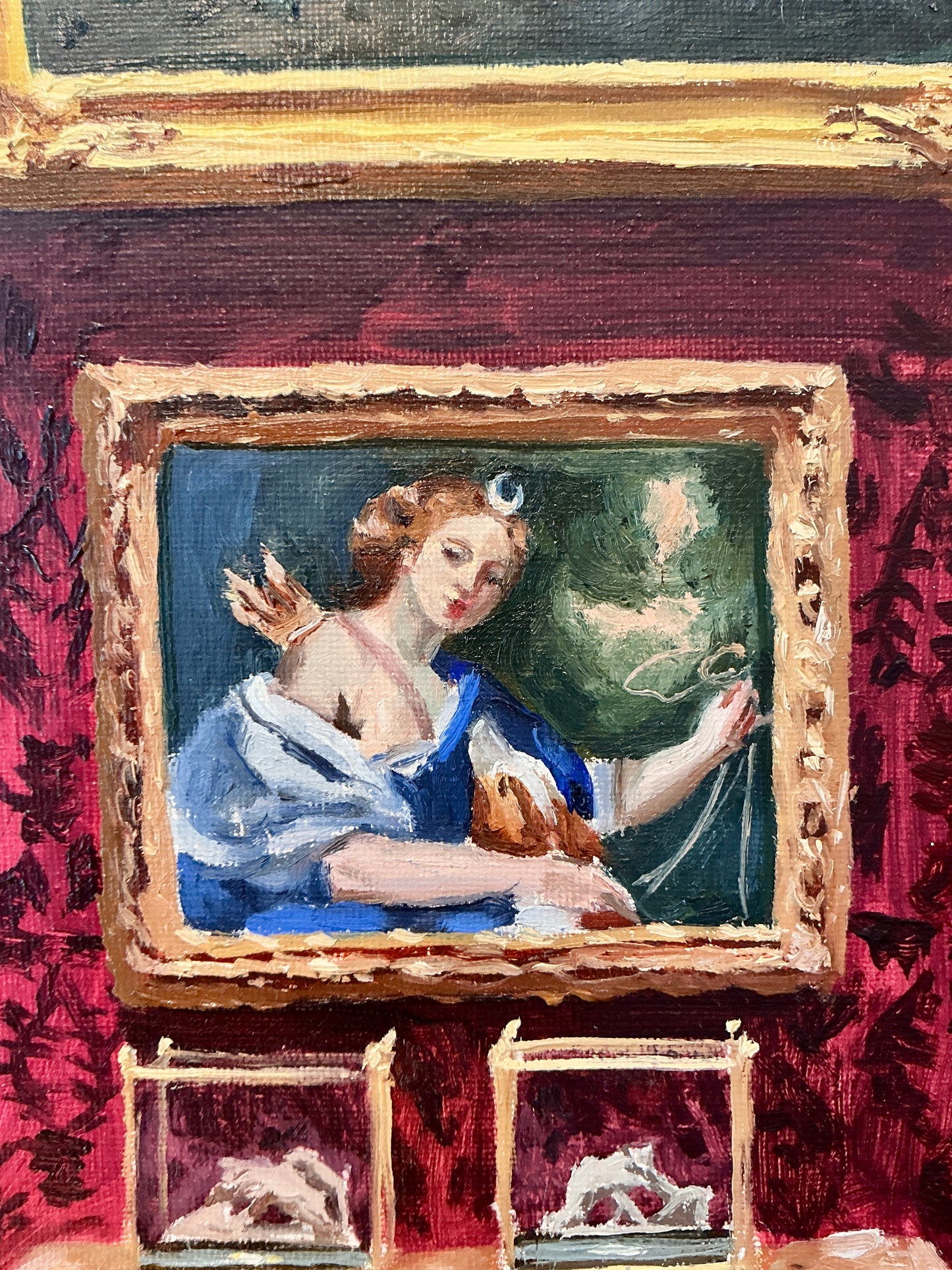 Stephanie Doucet Diana The Huntress French Interior Oil Painting in Gold Frame