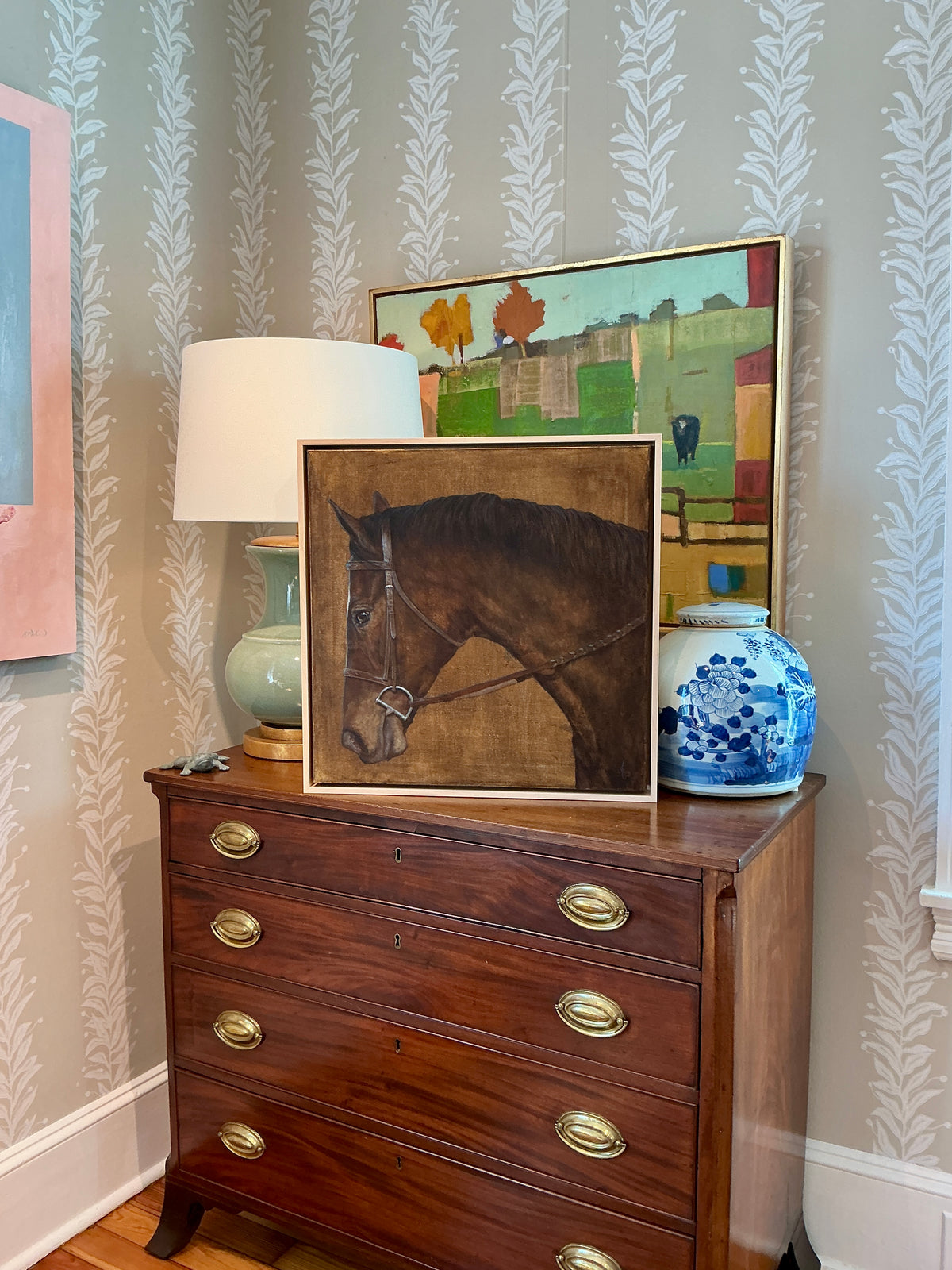 Andrea Hennings Velvet Horse Portrait Painting in Wood Floater Frame