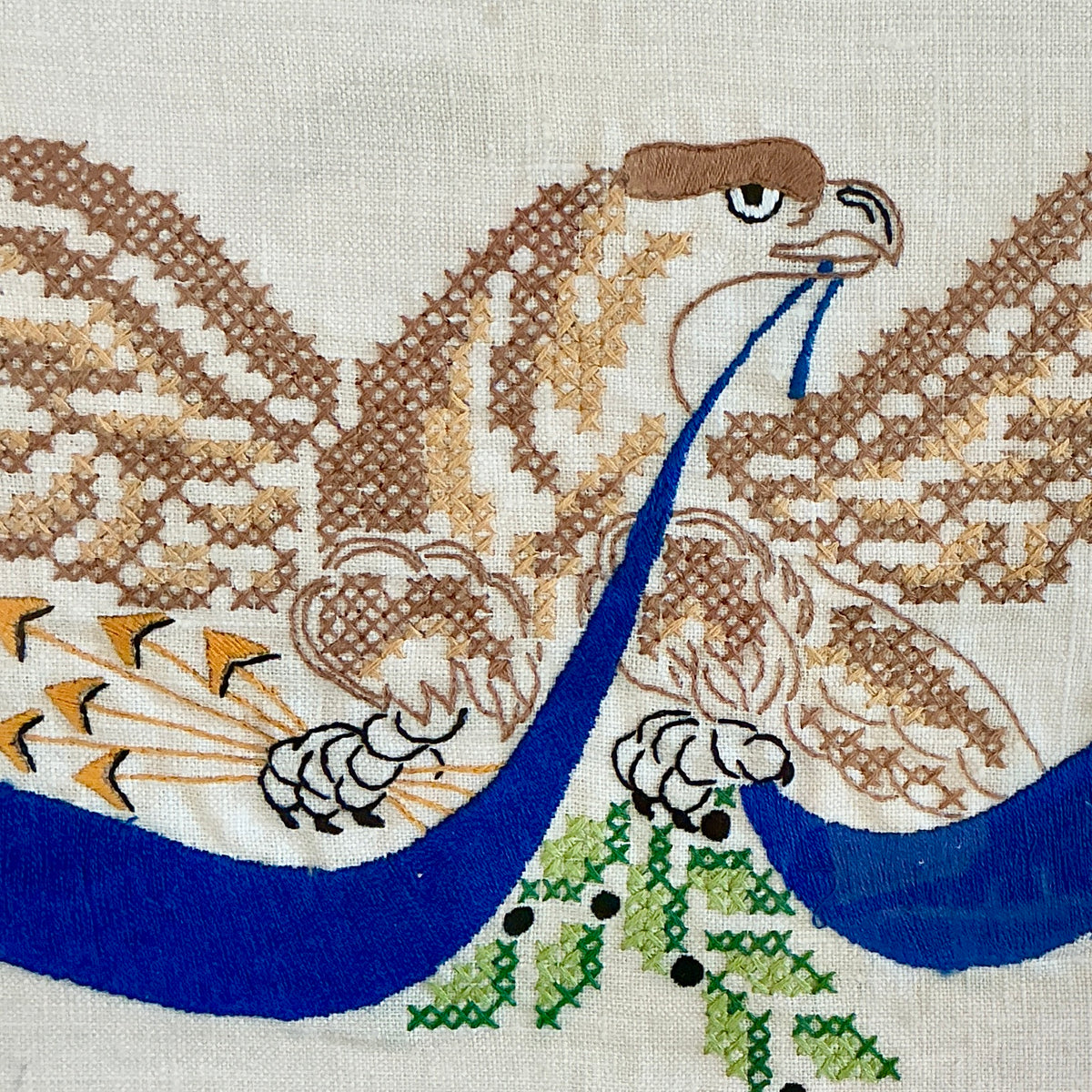 Vintage American Bald Eagle Americana Embroidery in Gold Frame