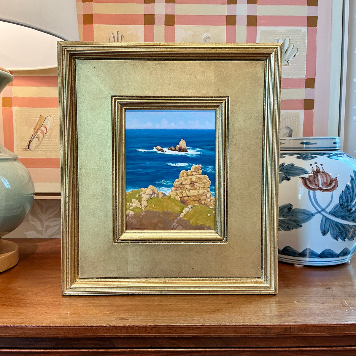 Anthony R. Thompson Cap Sizun Brittany France Coastal Landscape Oil Painting in Gold Frame
