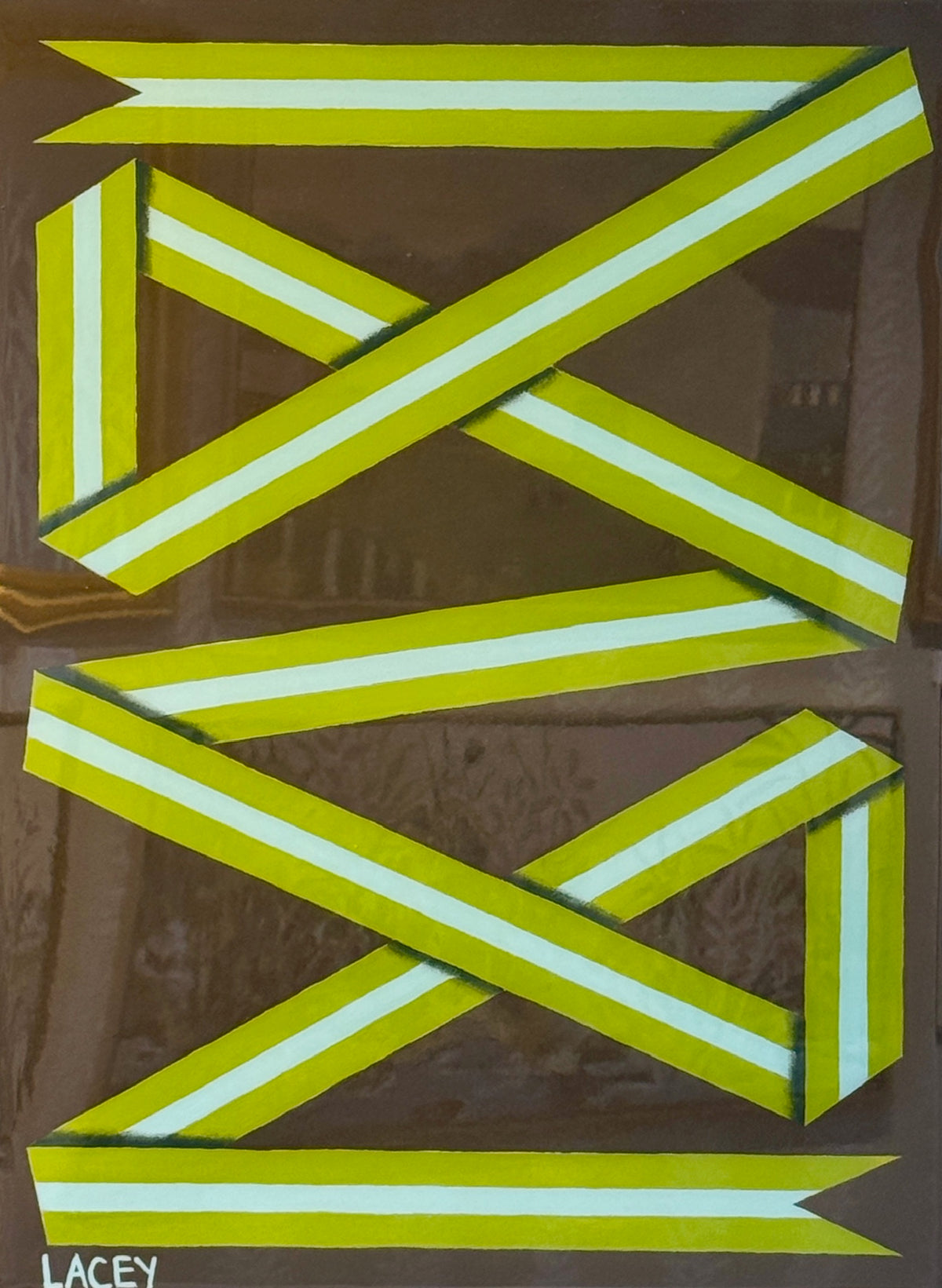 Lacey Craig Hooper Lime Ribbon Series Painting in Gold Floater Frame
