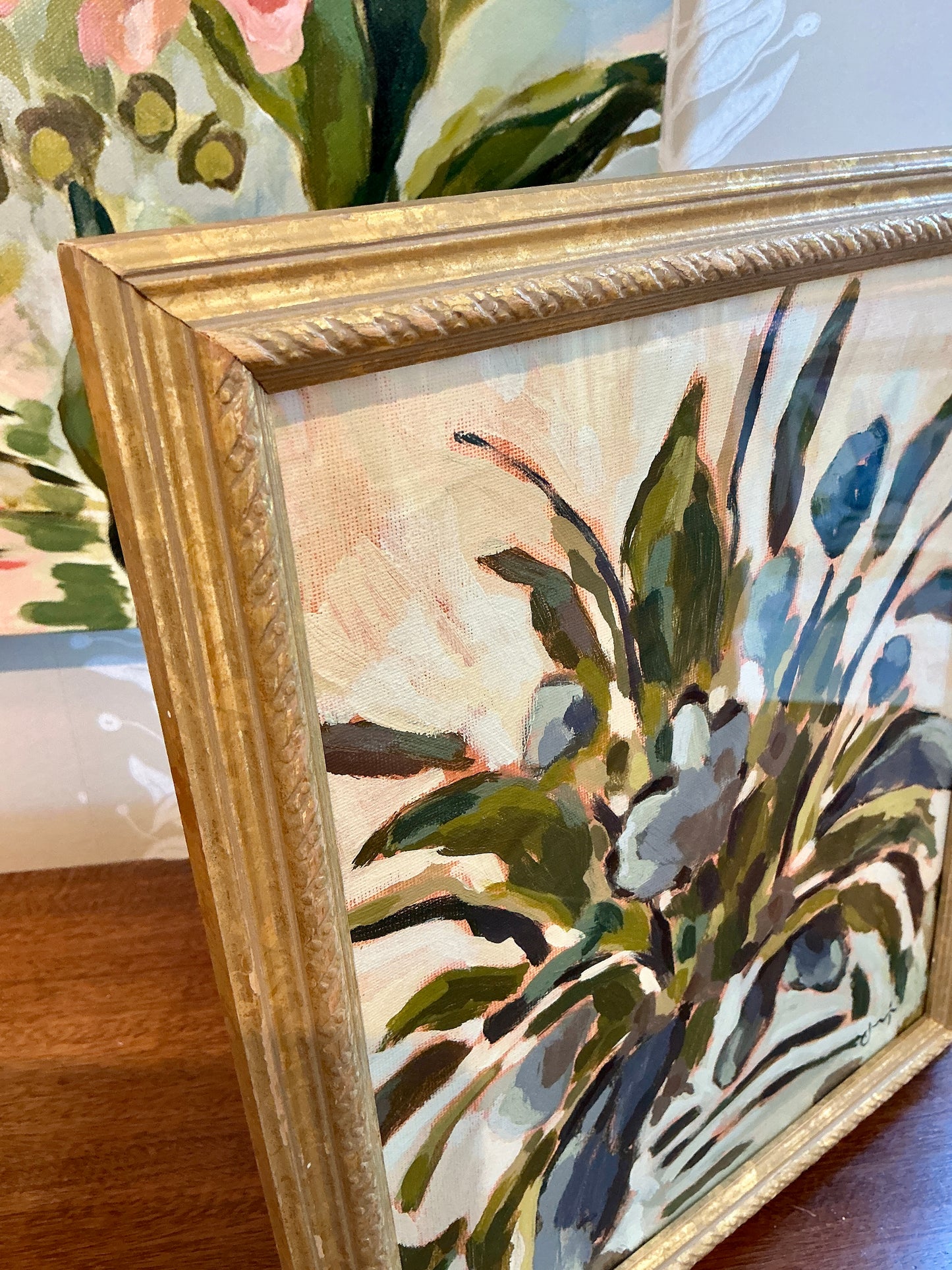 Jessa Butler Stay Handsome Expressionist Botanical Painting in Gold Frame
