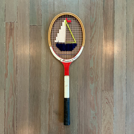 Vintage Embroidered Navy Sailboat Tennis Racket