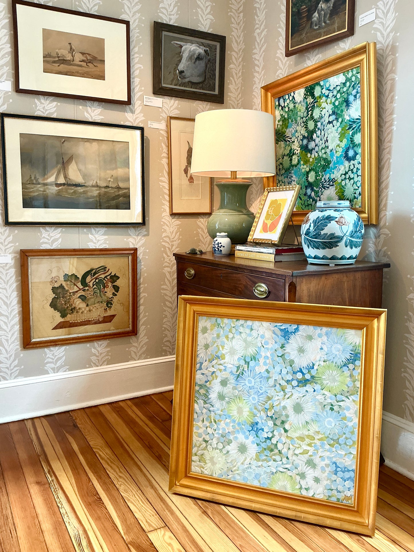 Alison Diamond McElroy Salt Air Garden Abstract Floral Painting in Gold Frame