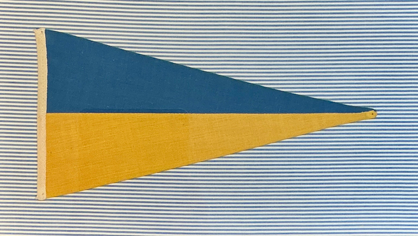 Vintage Stitched Nautical Canvas Flag on Blue Ticking Stripes in Gold Frame