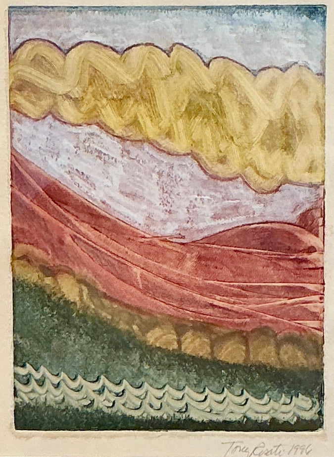 Tony Rosati Landscape Monotype in Gold Frame