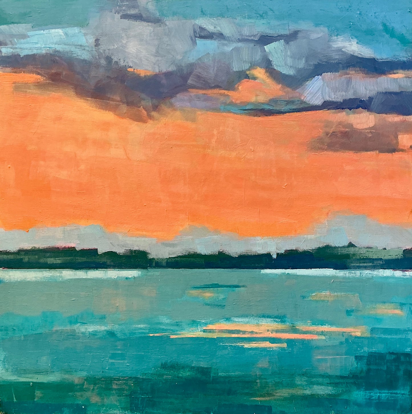 Carol Lesher Like A Dream Coastal Landscape Oil Painting in Natural Wood Frame