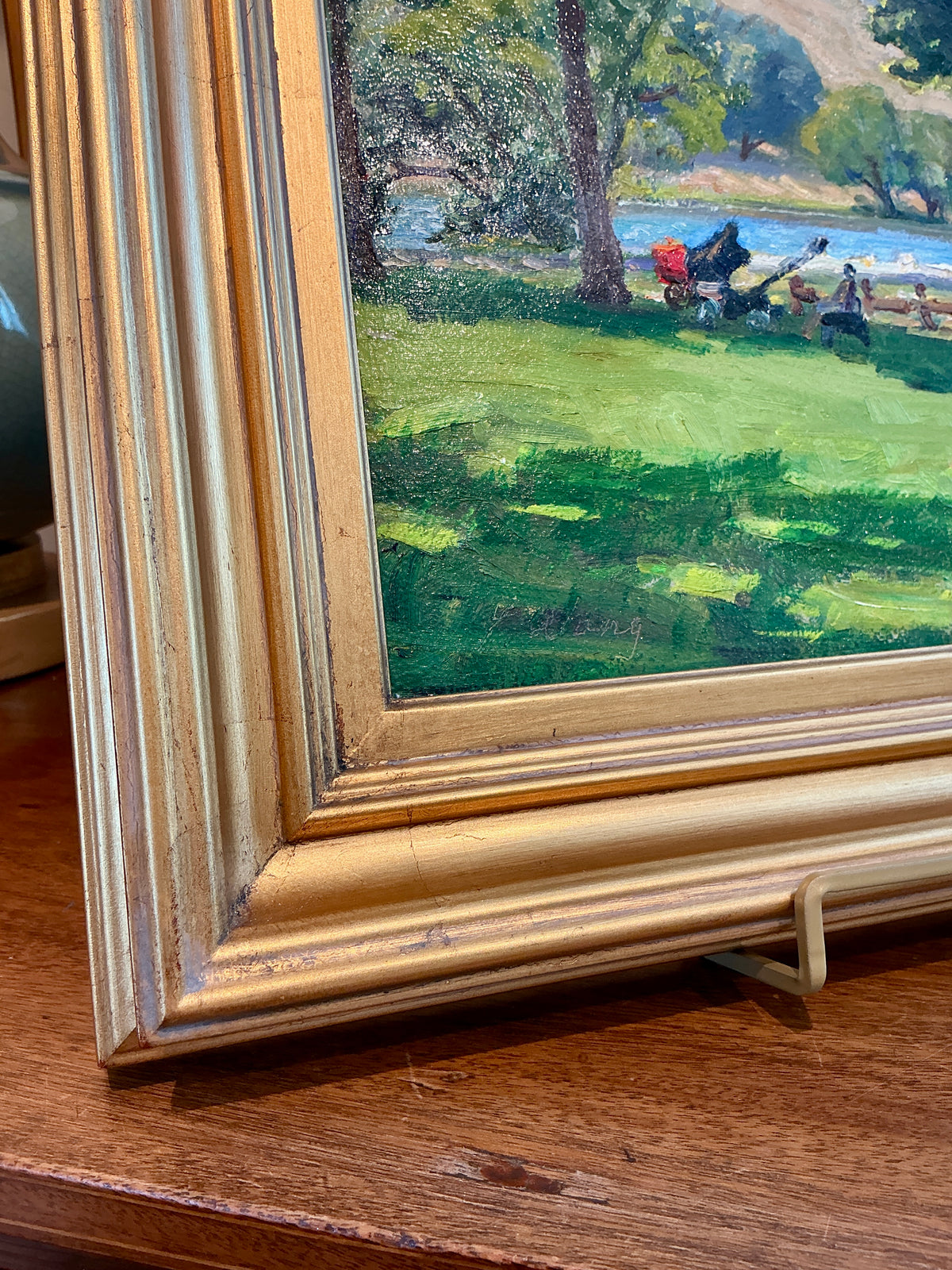 Youqing Wang Party in the Park Landscape Oil Painting in Gold Frame