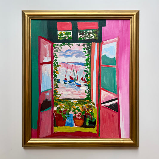 Open Window Collioure France Painting After Henri Matisse in Gold Frame