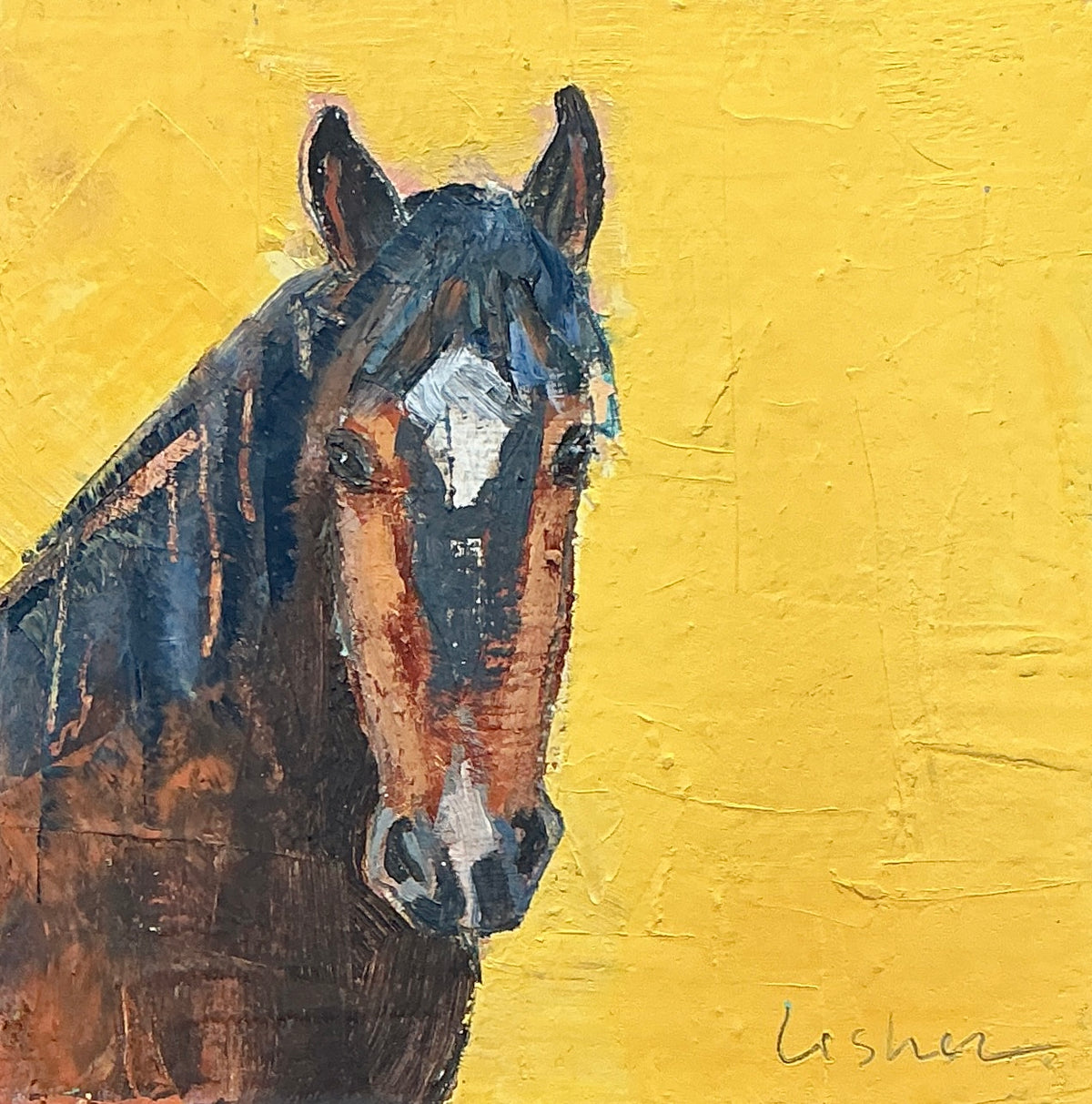 Carol Lesher Horse Portrait 5 Oil Painting in Wood Frame