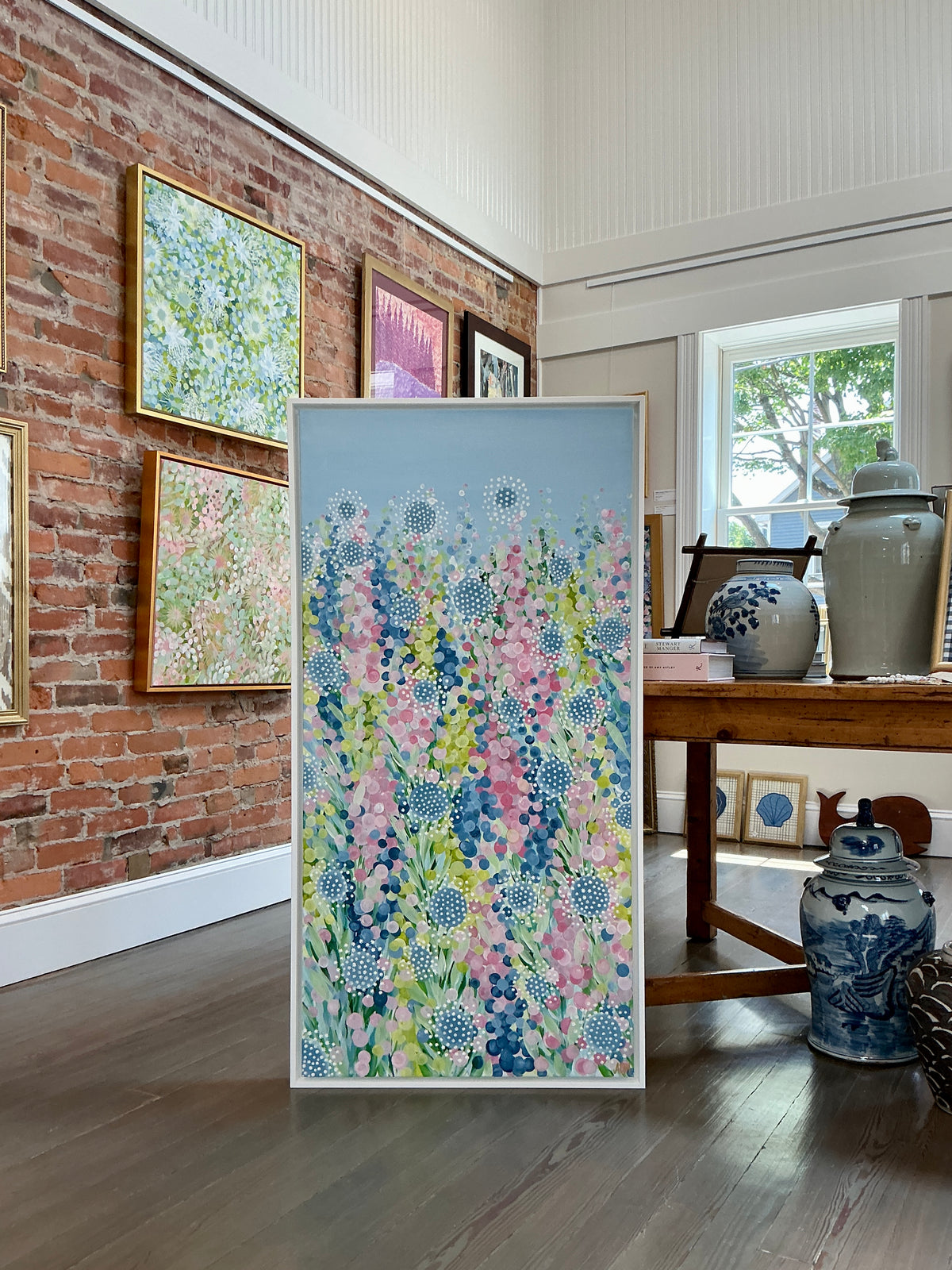 Alison Diamond McElroy In Bloom I Abstract Floral Painting in White Floater Frame