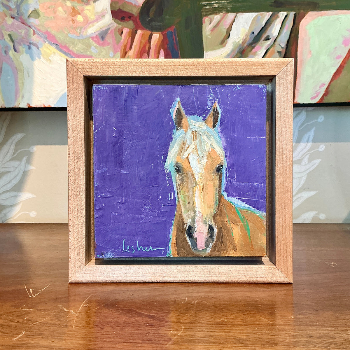 Carol Lesher Horse Portrait 8 Oil Painting in Wood Frame